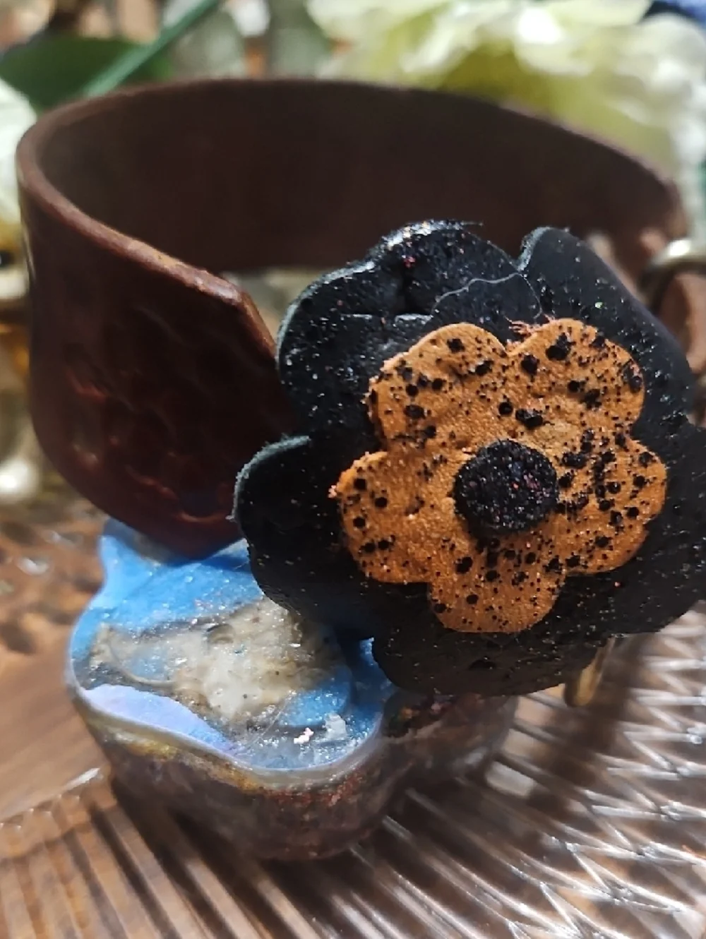 Hand Crafted Genuine Leather Flower Dog Collar Charm NEW